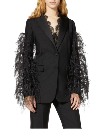 Valentino Garavani Ostrich Feather & Mohair Tuxedo Jacket in Black