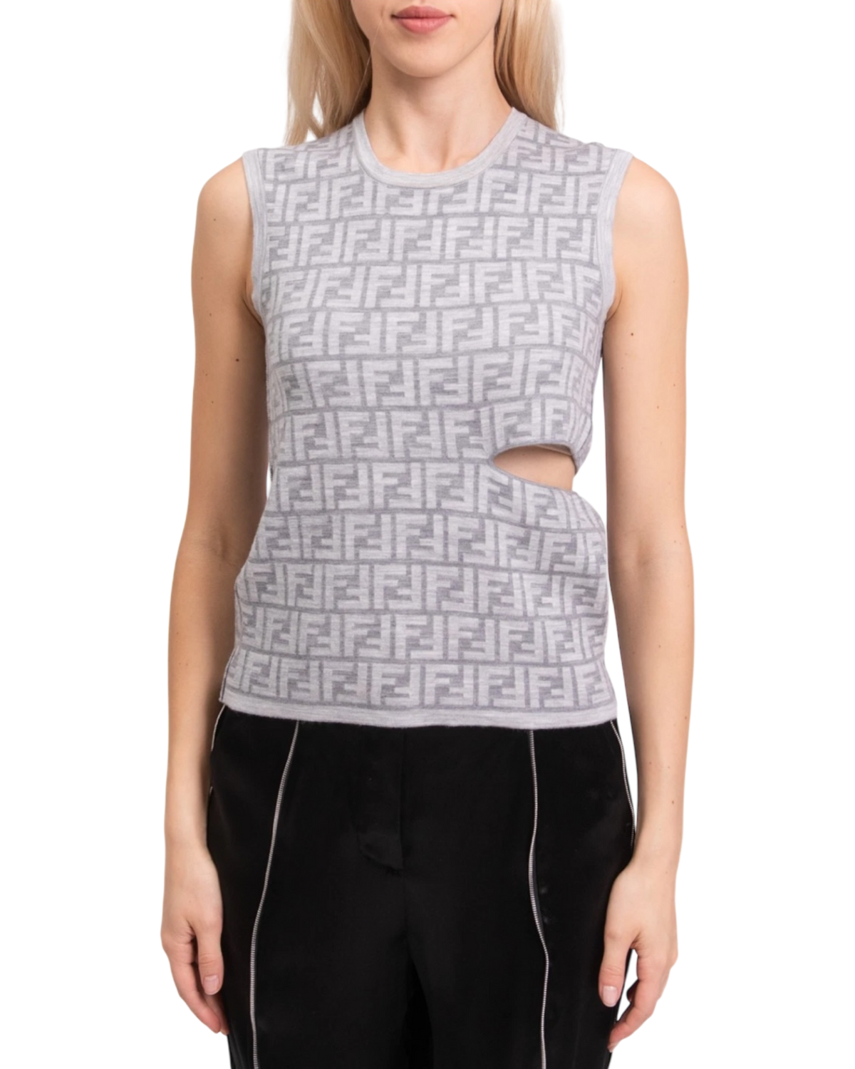 Fendi FF Monogram Reversible Cut-Out Knit Top