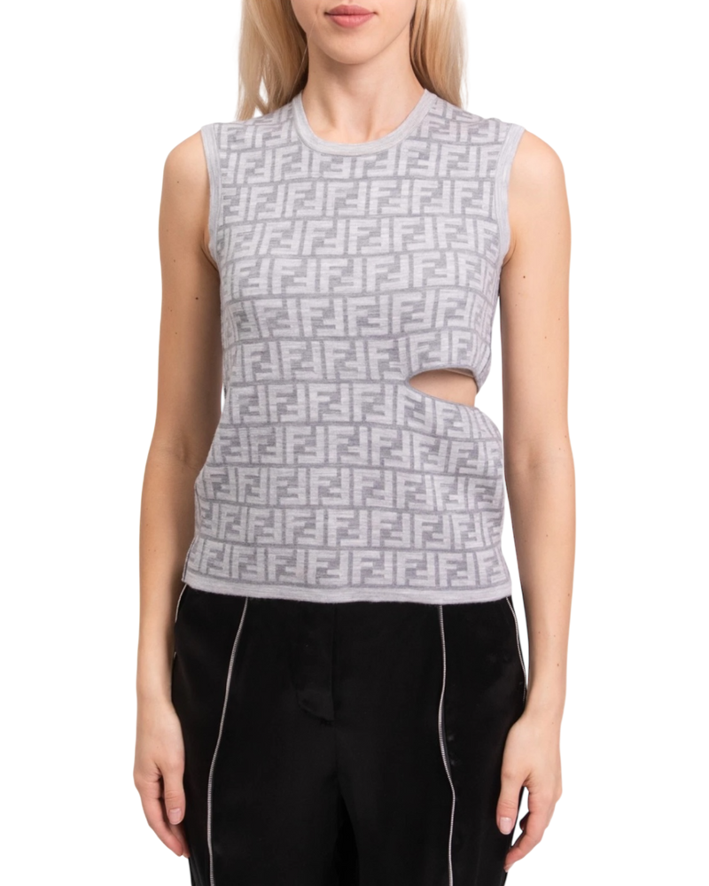 Fendi FF Monogram Cut-Out Knit Top