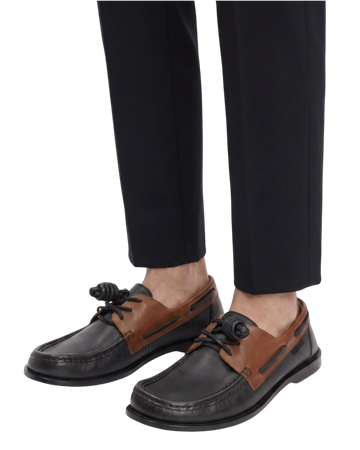 Loewe Campo Leather Boat Shoe — Black/Brown, Size US 11 / EU 44