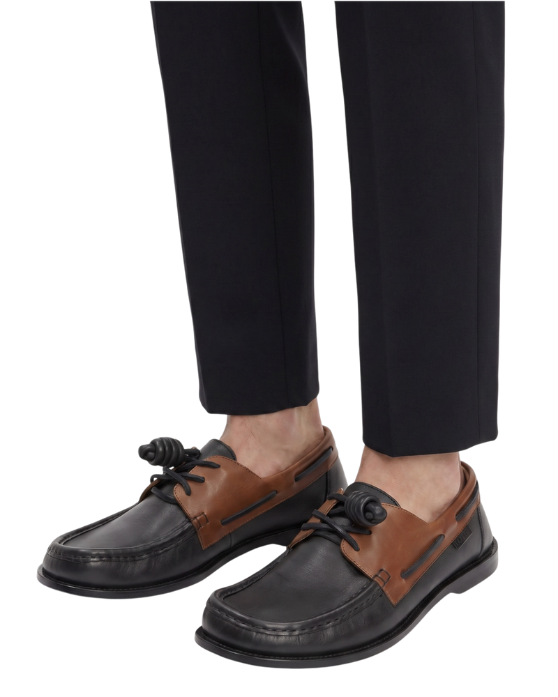 Loewe Campo Leather Boat Shoe — Black/Brown, Size US 11 / EU 44
