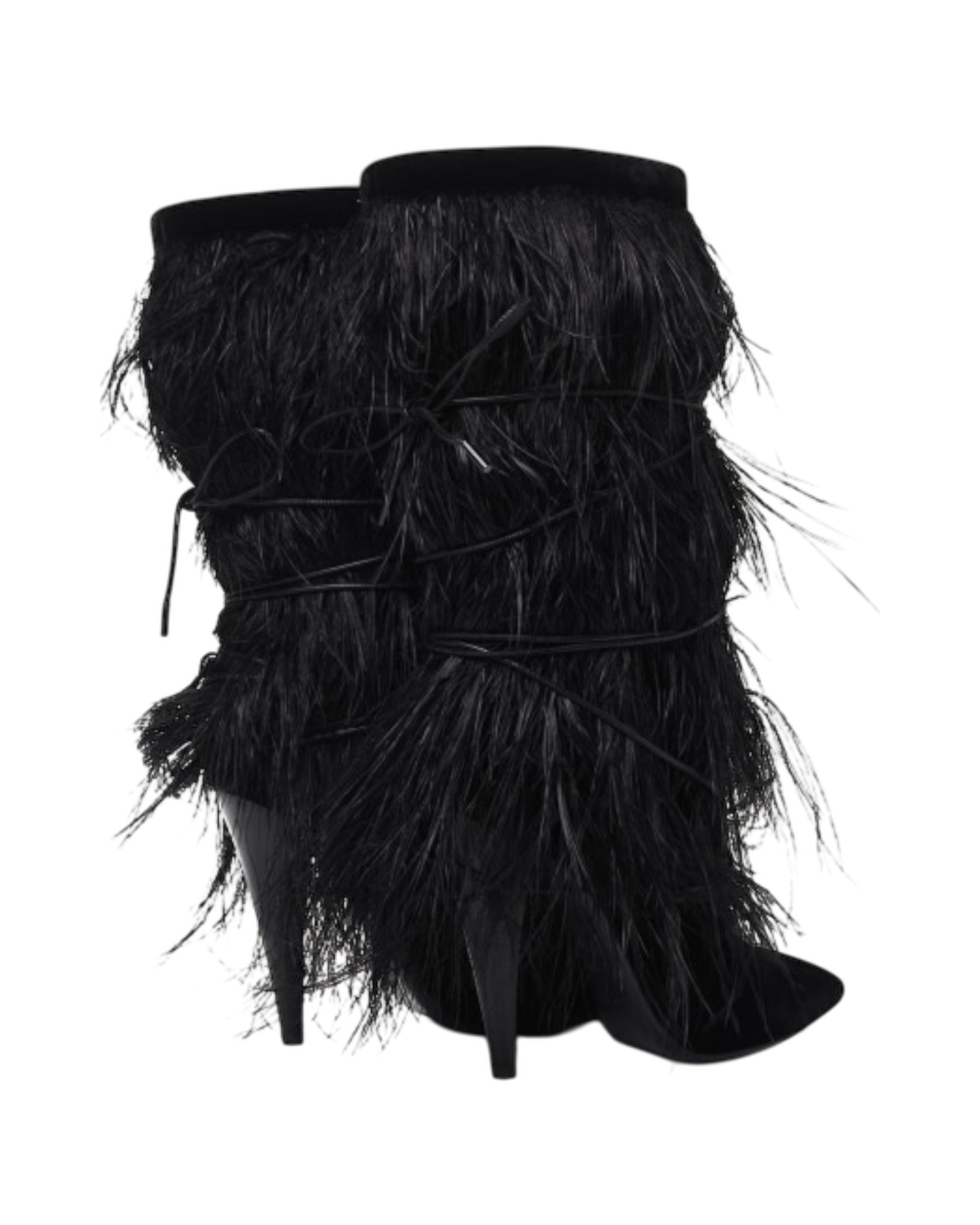 Saint Laurent Yeti Ostrich Feather Embellished Velvet Boots