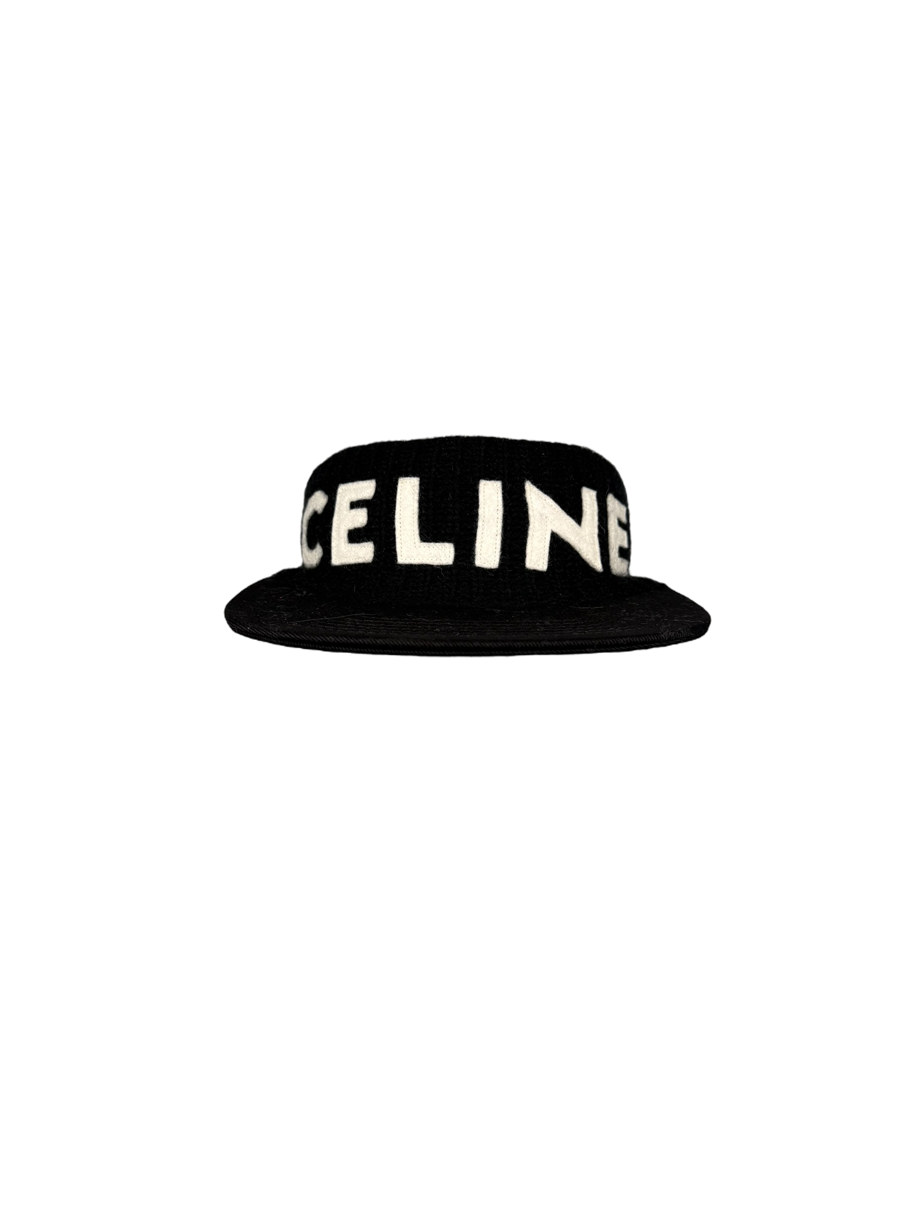 Celine Black Logo Embossed Wool Visor