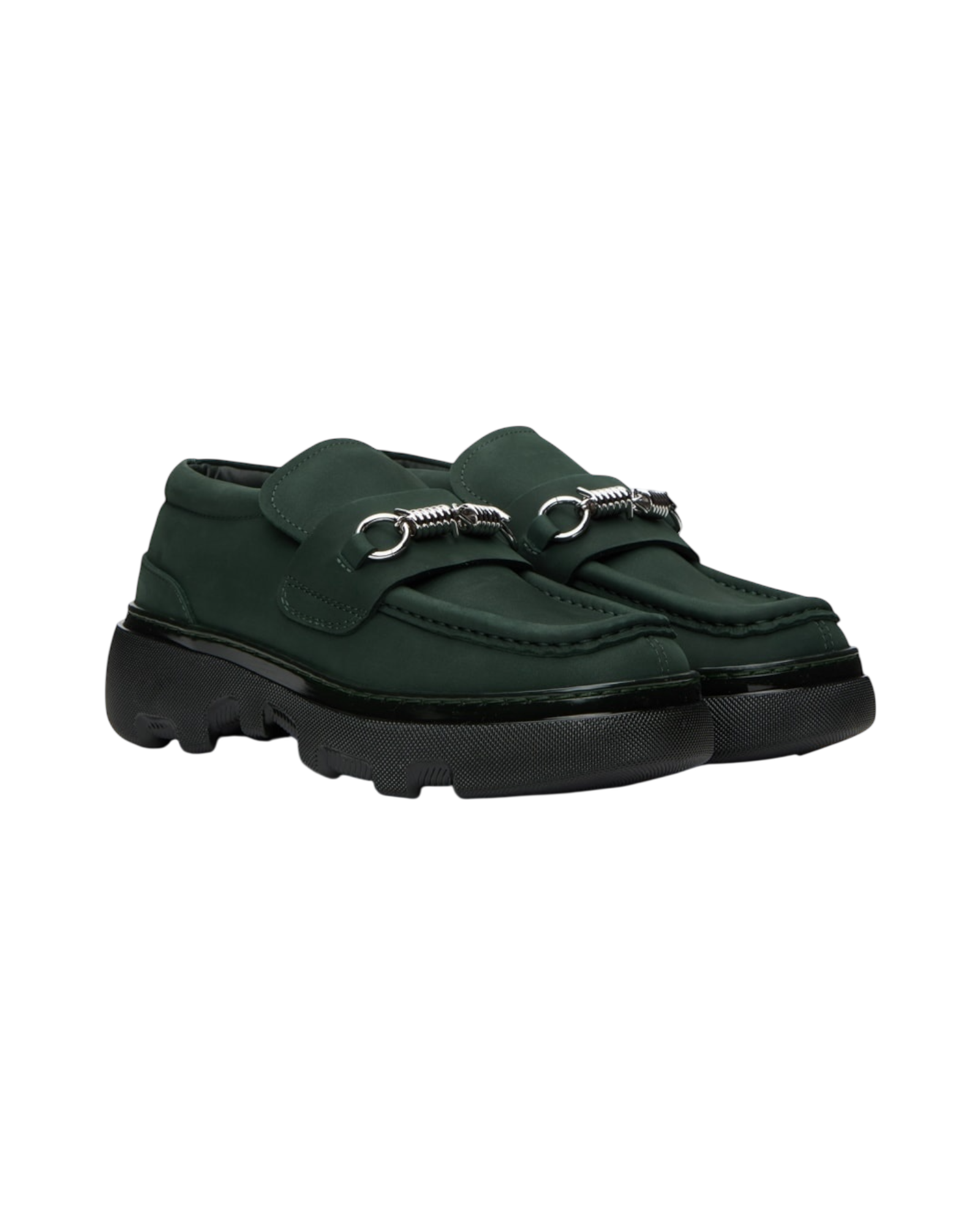 Burberry Creeper Clamp Loafers in Green Nubuck