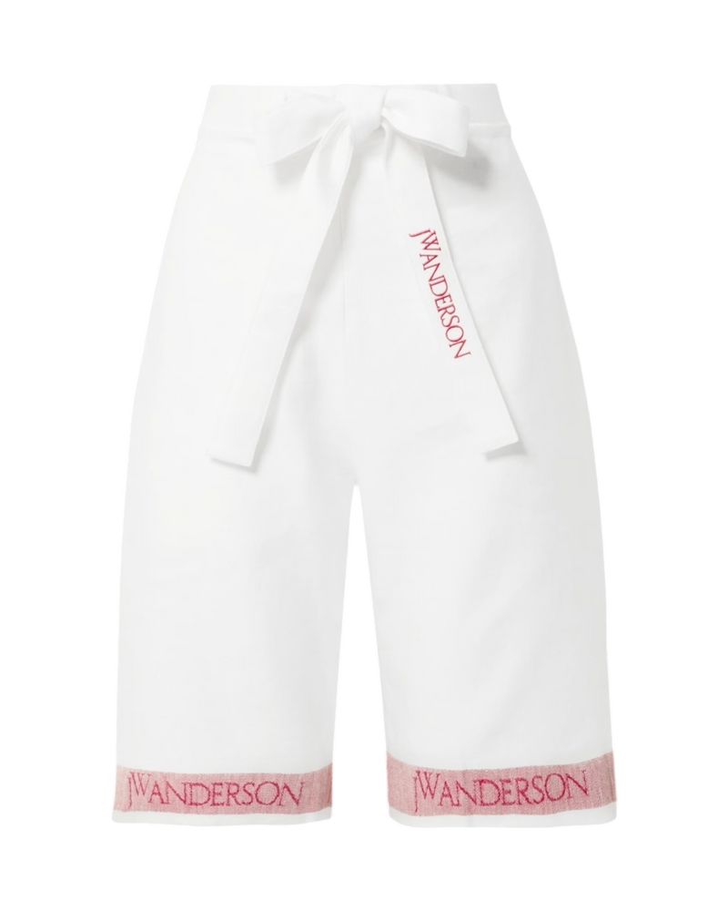 JW Anderson White Linen Logo Trim Bermuda Shorts