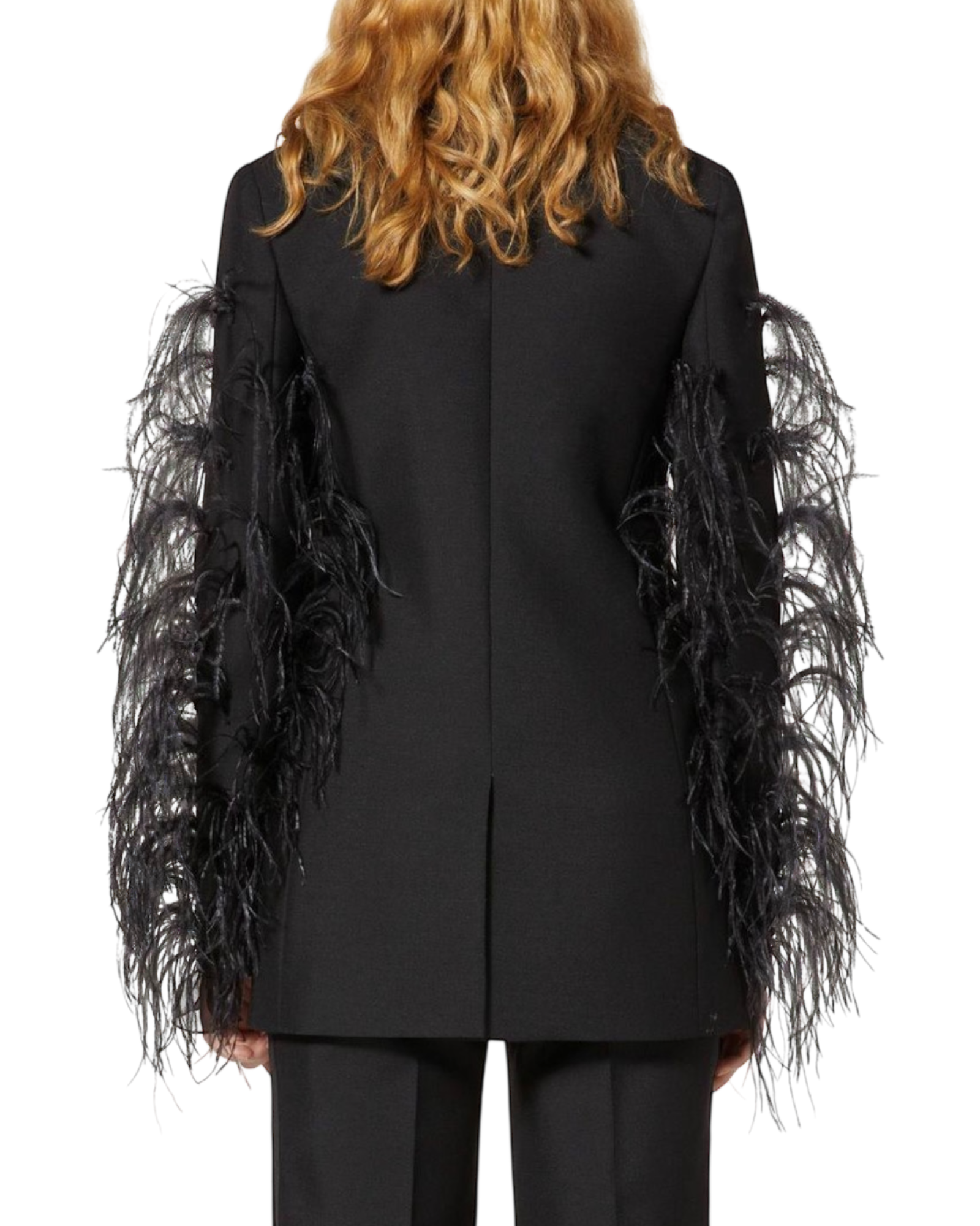 Valentino Garavani Ostrich Feather & Mohair Tuxedo Jacket in Black