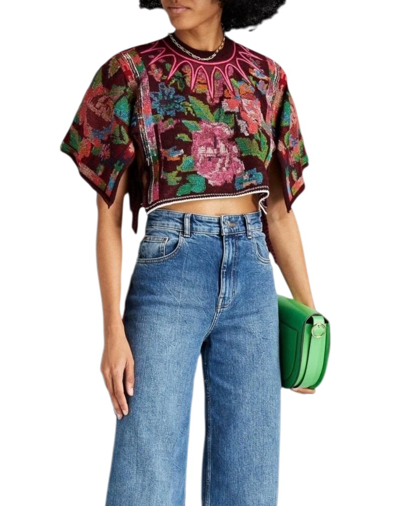 Valentino Embroidered Wool and Cashmere-Blend Crop Top Sweater