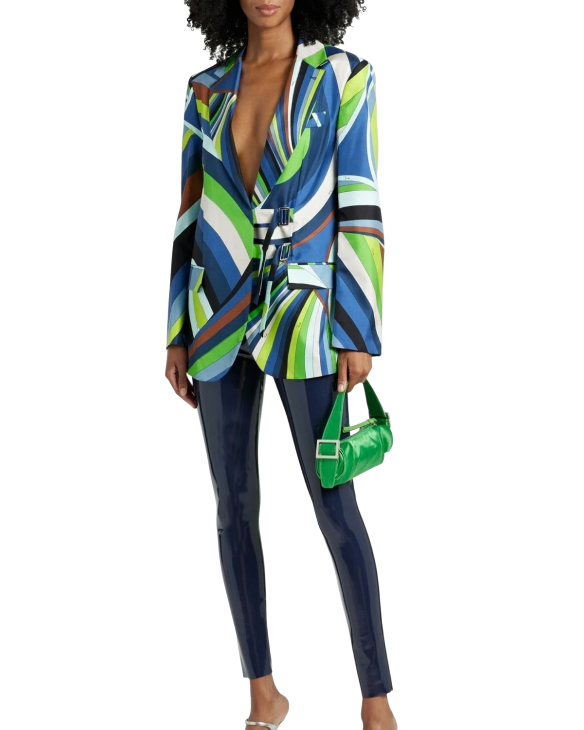 Pucci Iride-Print Silk Wrap Blazer — Indigo, Size IT 42 / US 6