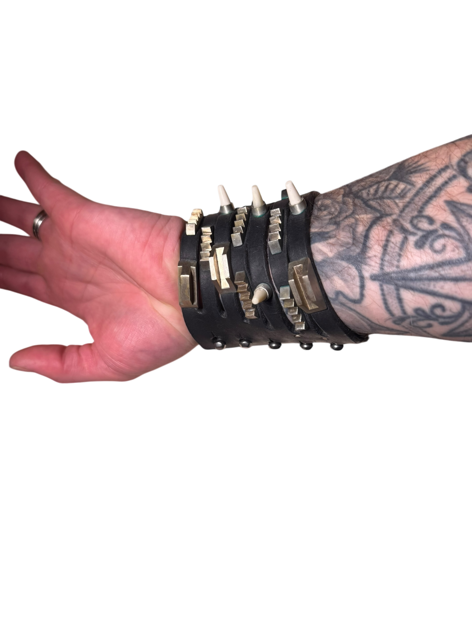 Rick Owens Studded Bone and Leather Cuff