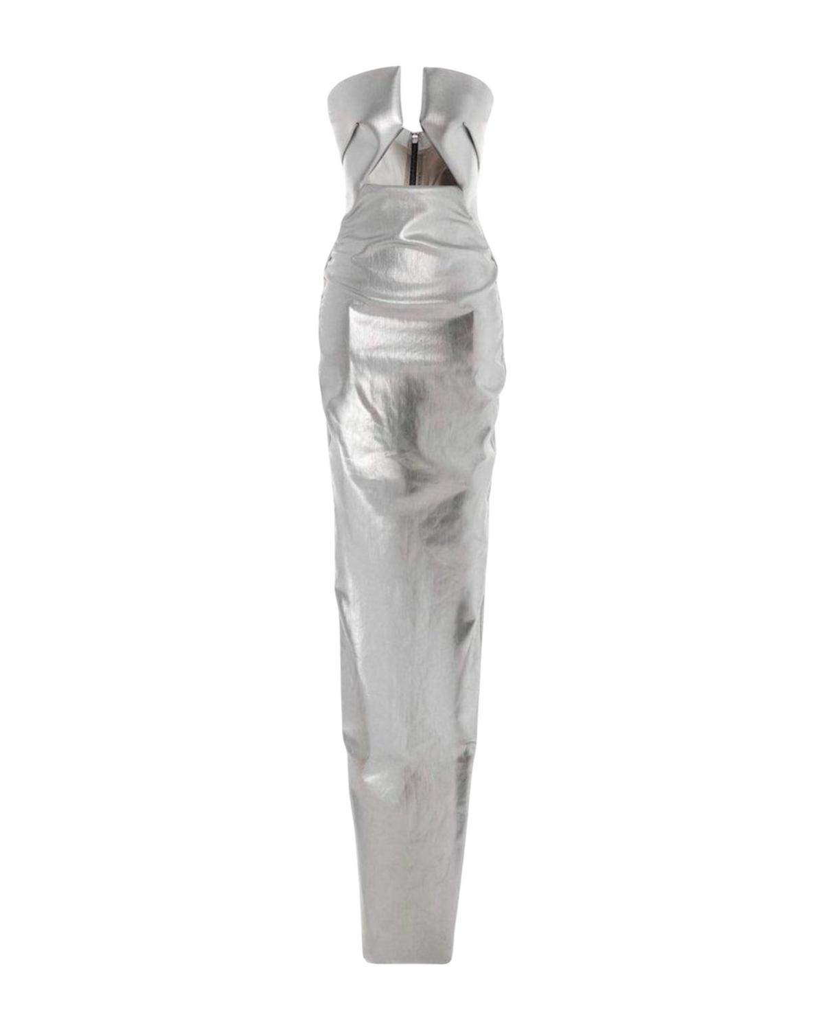 Rick Owens Silver Strapless Prong Cutout Gown