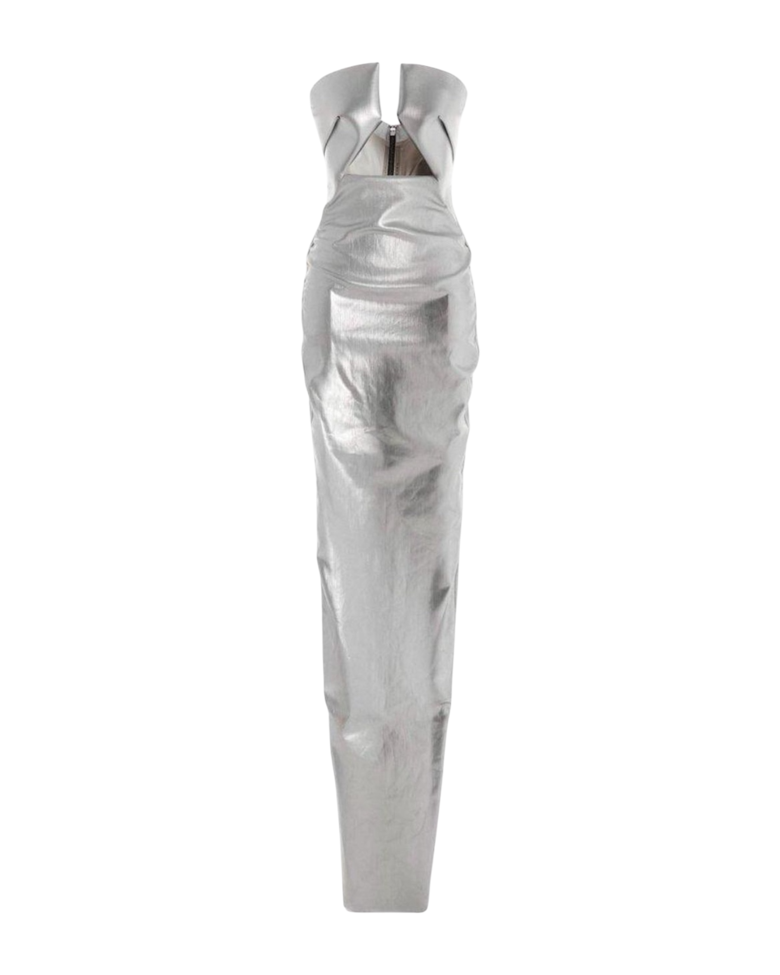Rick Owens Silver Strapless Prong Cutout Gown