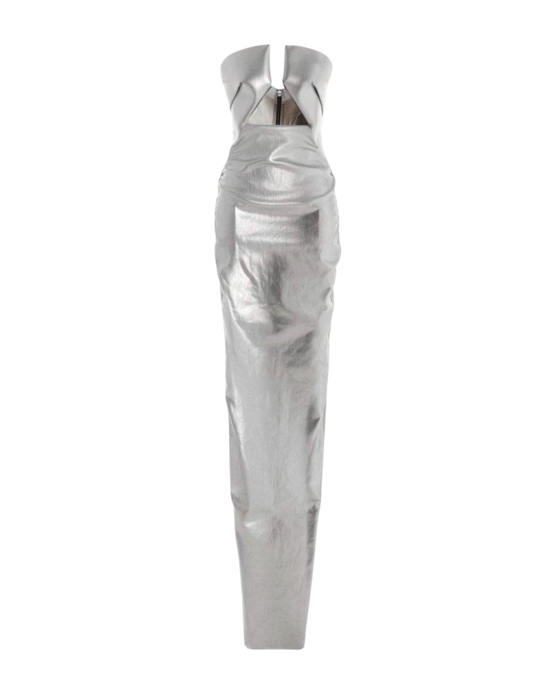 Rick Owens Silver Strapless Prong Cutout Gown
