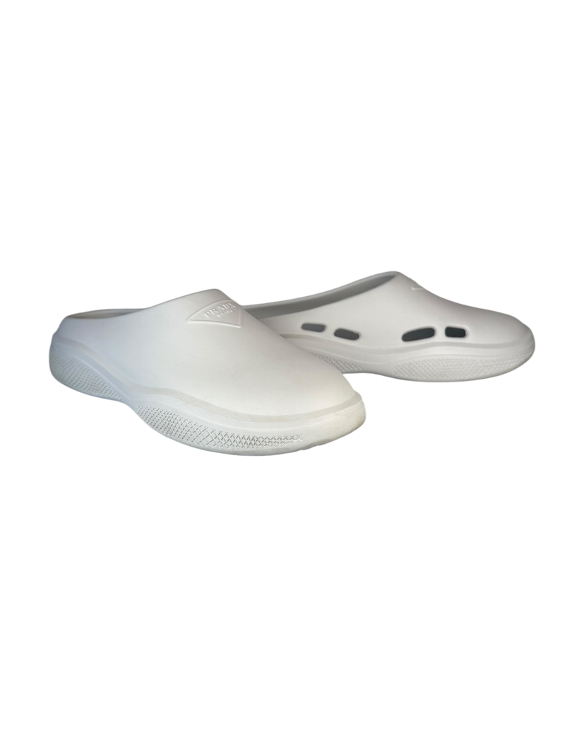 Prada Mellow White Rubber Mules