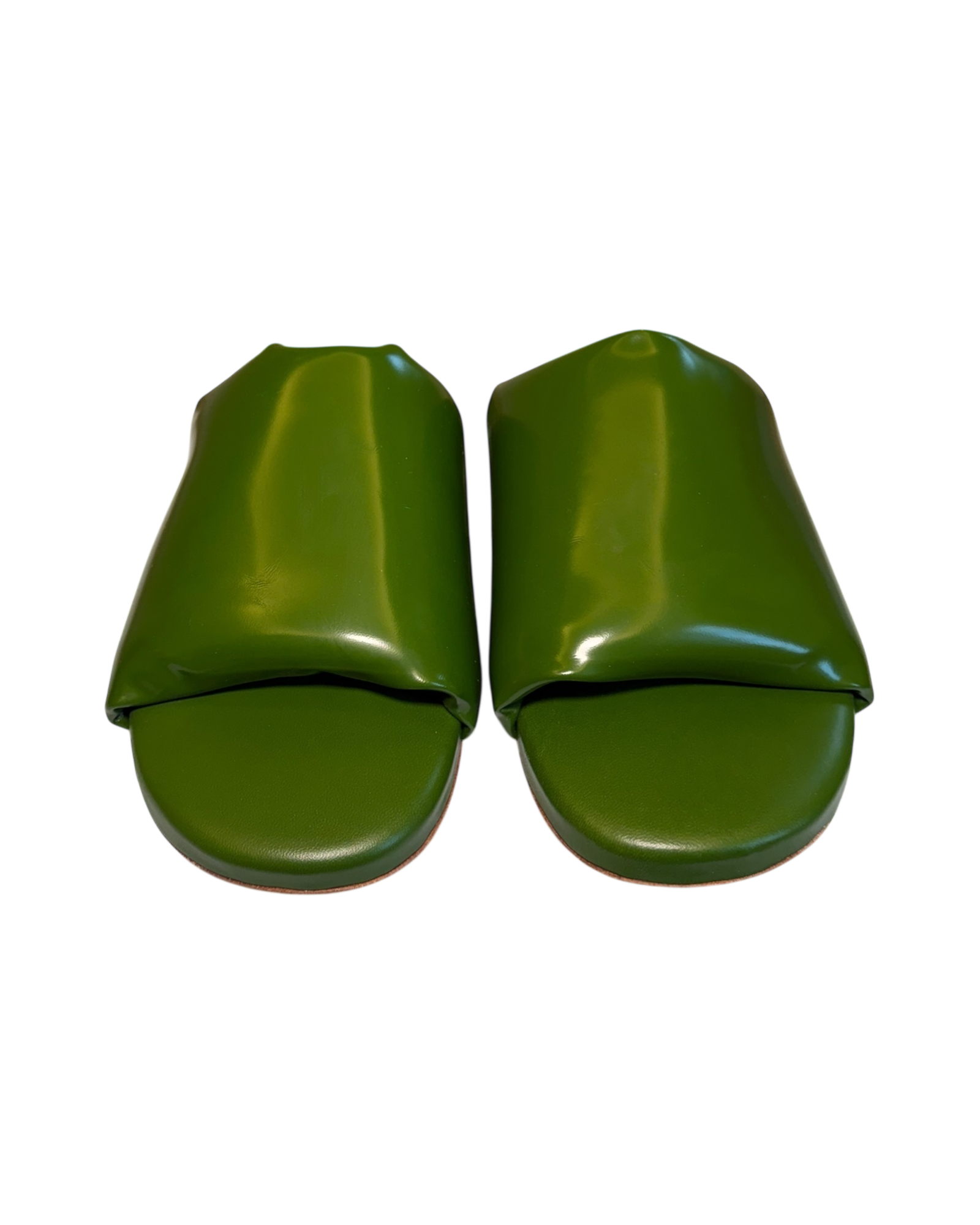 Bottega Veneta Cushion Slides in Jalapeño Patent Leather