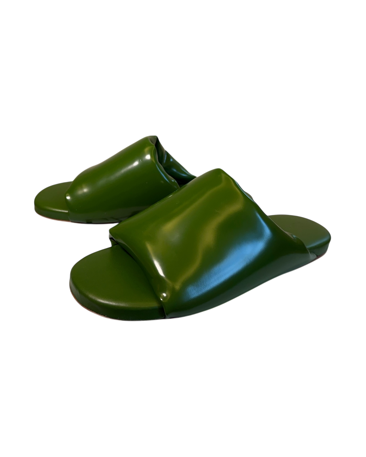 Bottega Veneta Cushion Slides in Jalapeño Patent Leather