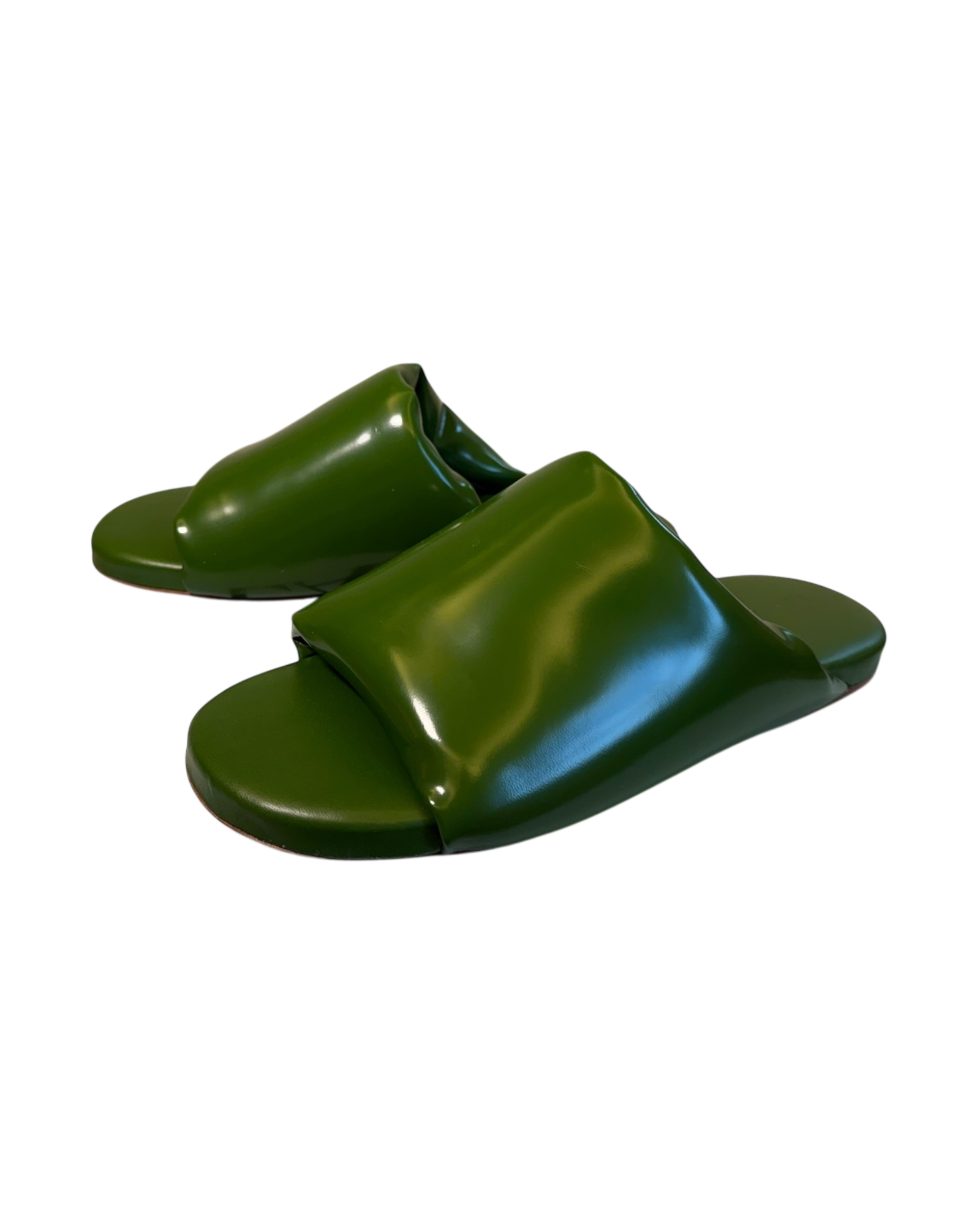 Bottega Veneta Cushion Slides in Jalapeño Patent Leather