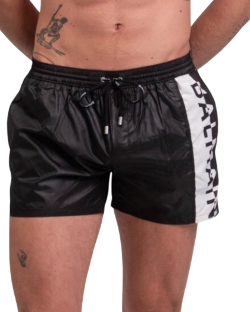 Balmain Black Logo Stripe Swim Short