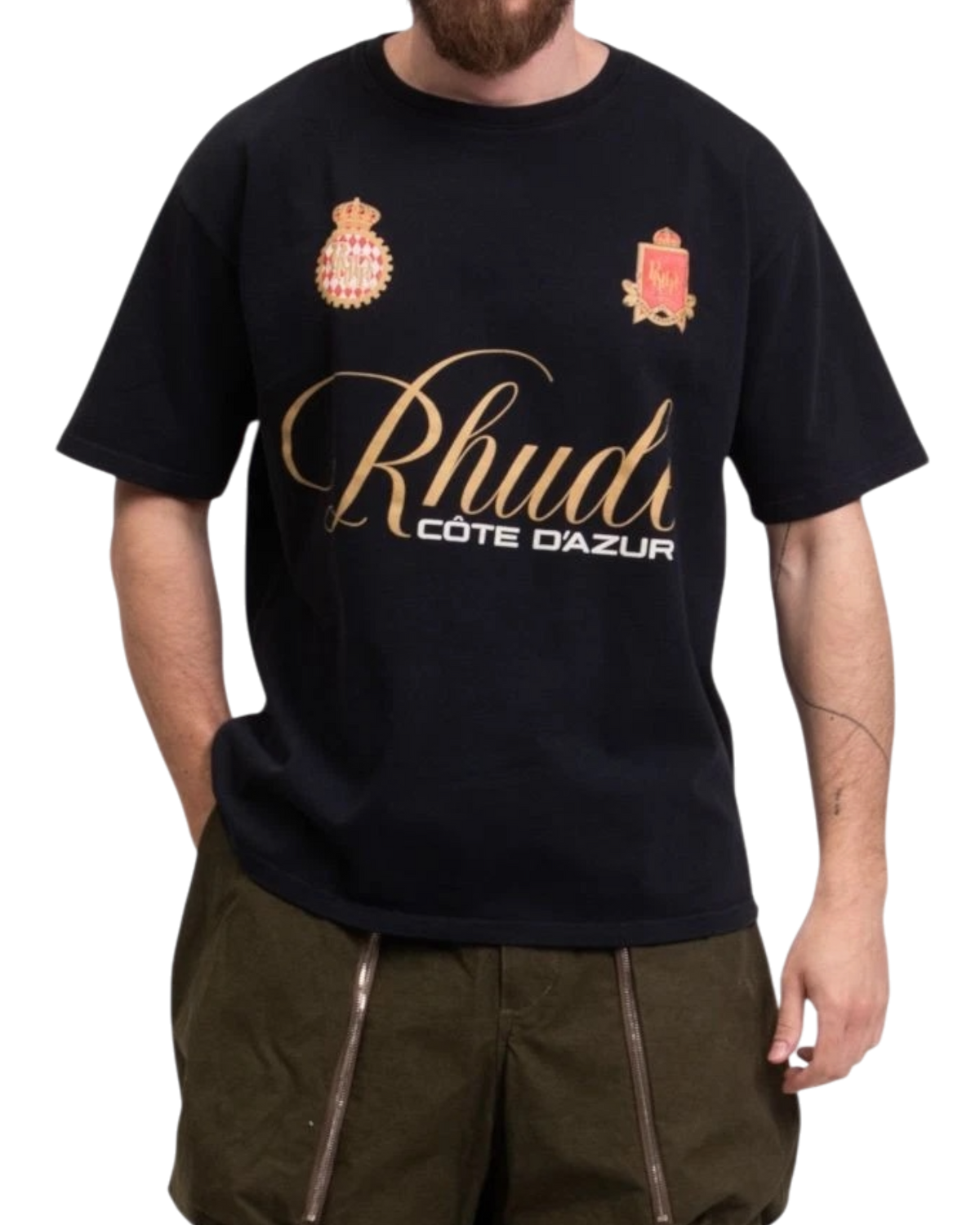 RHUDE Script Crest Tee— Vintage Black, Size M