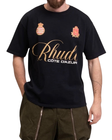 RHUDE Script Crest Tee— Vintage Black, Size M