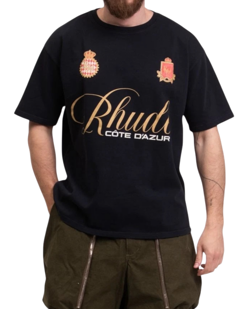 RHUDE Script Crest Tee— Vintage Black, Size M