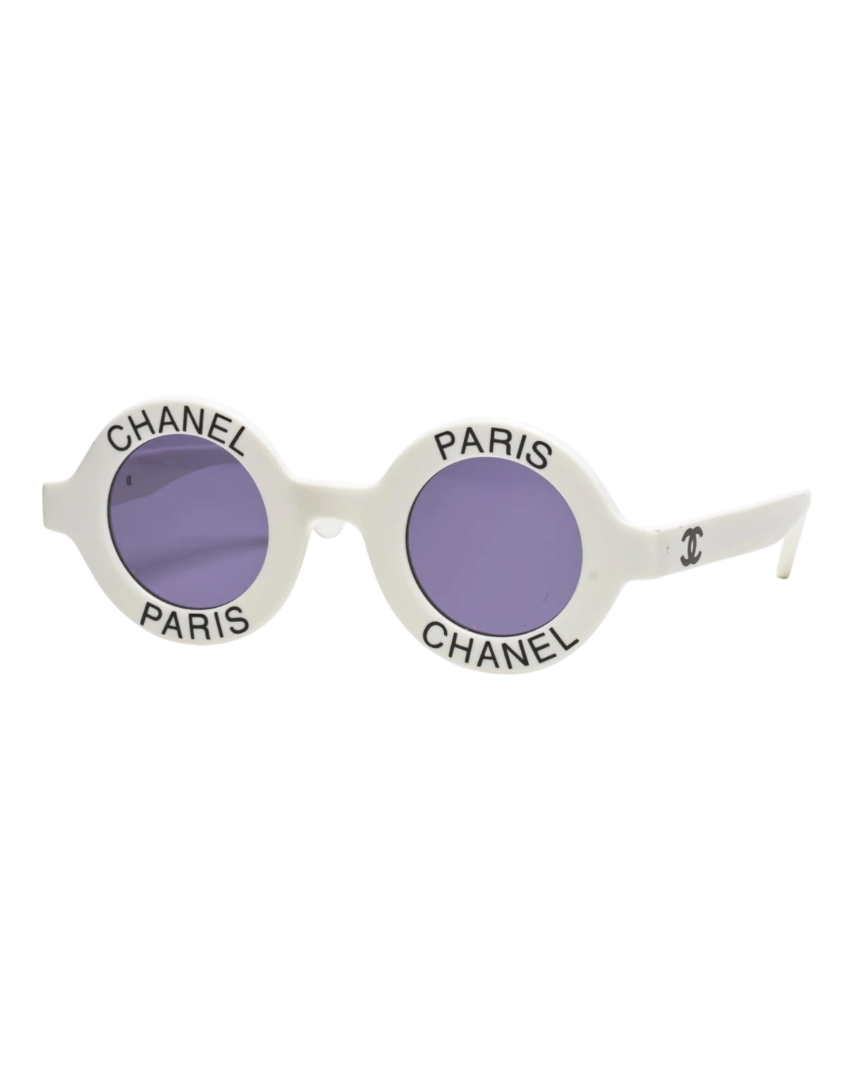 Chanel 'CHANEL PARIS' Round Logo Sunglasses — White