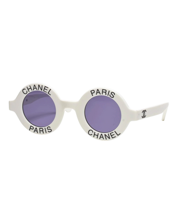 Chanel 'CHANEL PARIS' Round Logo Sunglasses — White