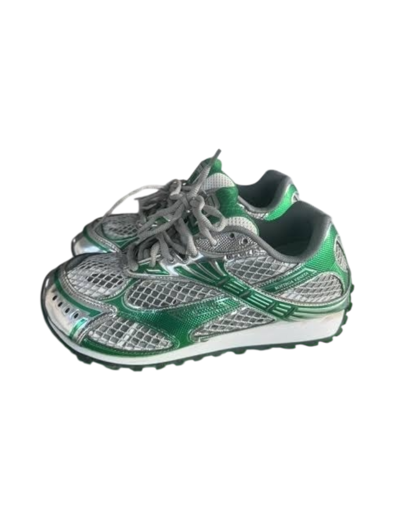 Bottega Veneta Orbit Sneakers in Optic White, Silver, and Parakeet