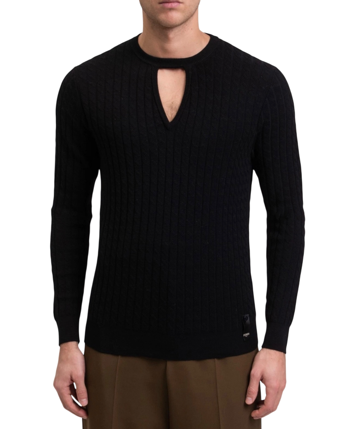 Fendi Rib Knit Virgin Wool Sweater with Cut-out