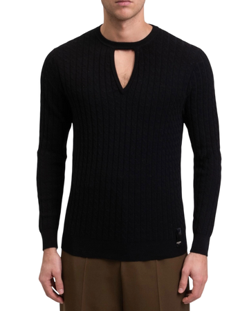Fendi Rib Knit Virgin Wool Sweater with Cut-out