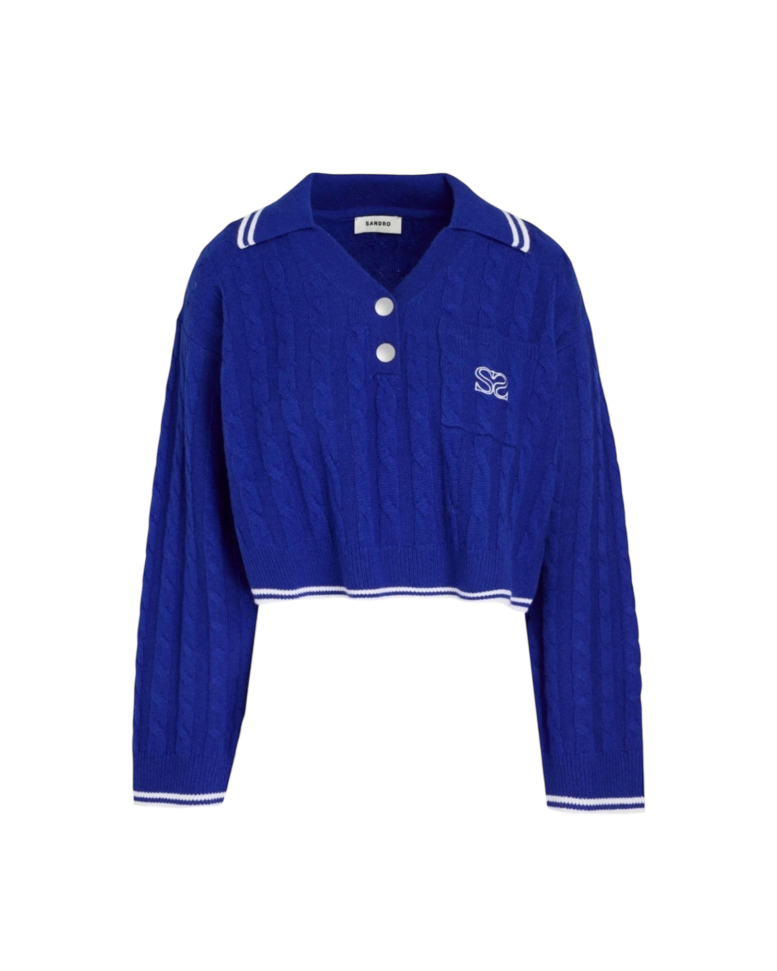 Sandro Sagnat Cable Stitch Polo Sweater in Electric Blue