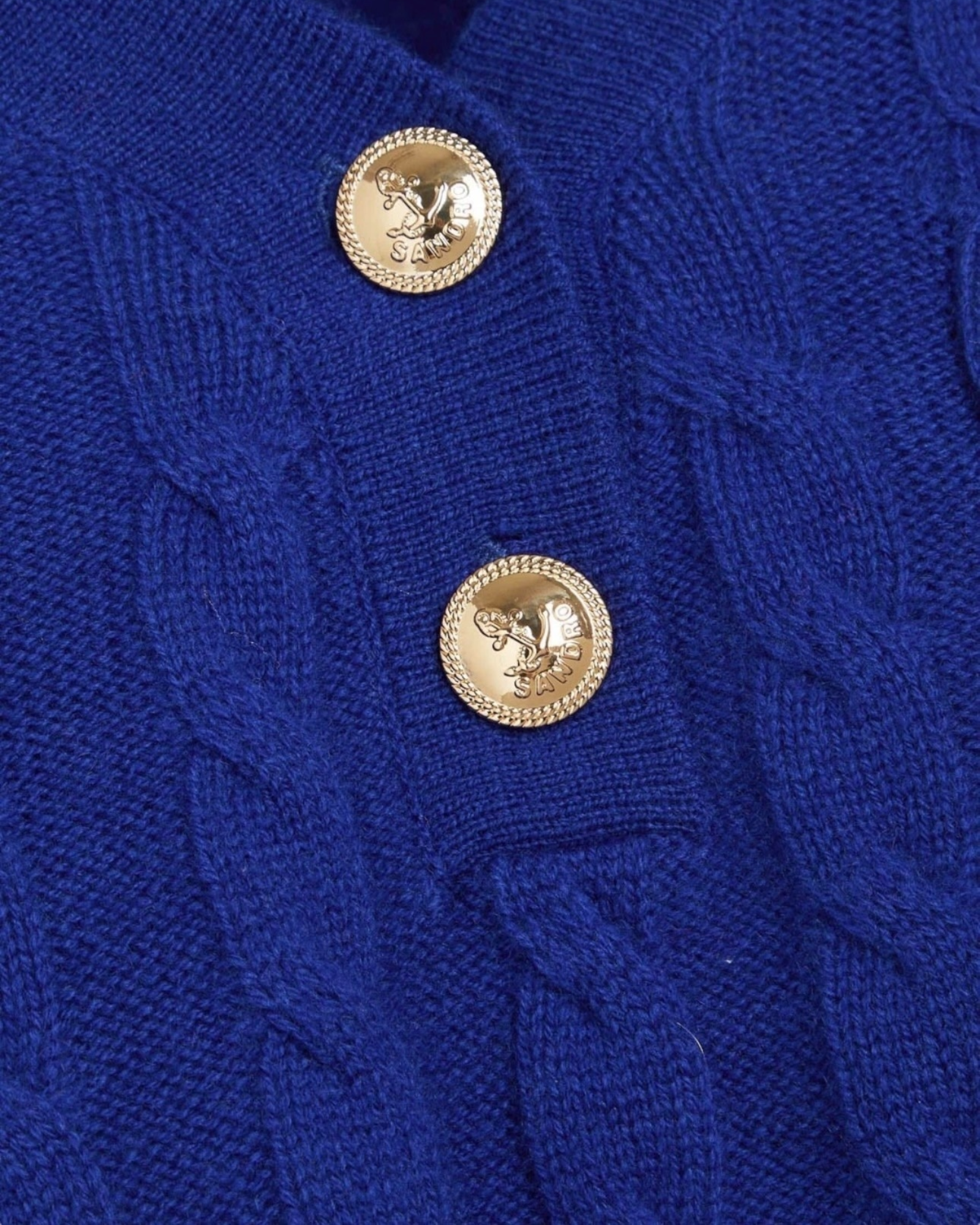 Sandro Sagnat Cable Stitch Polo Sweater in Electric Blue
