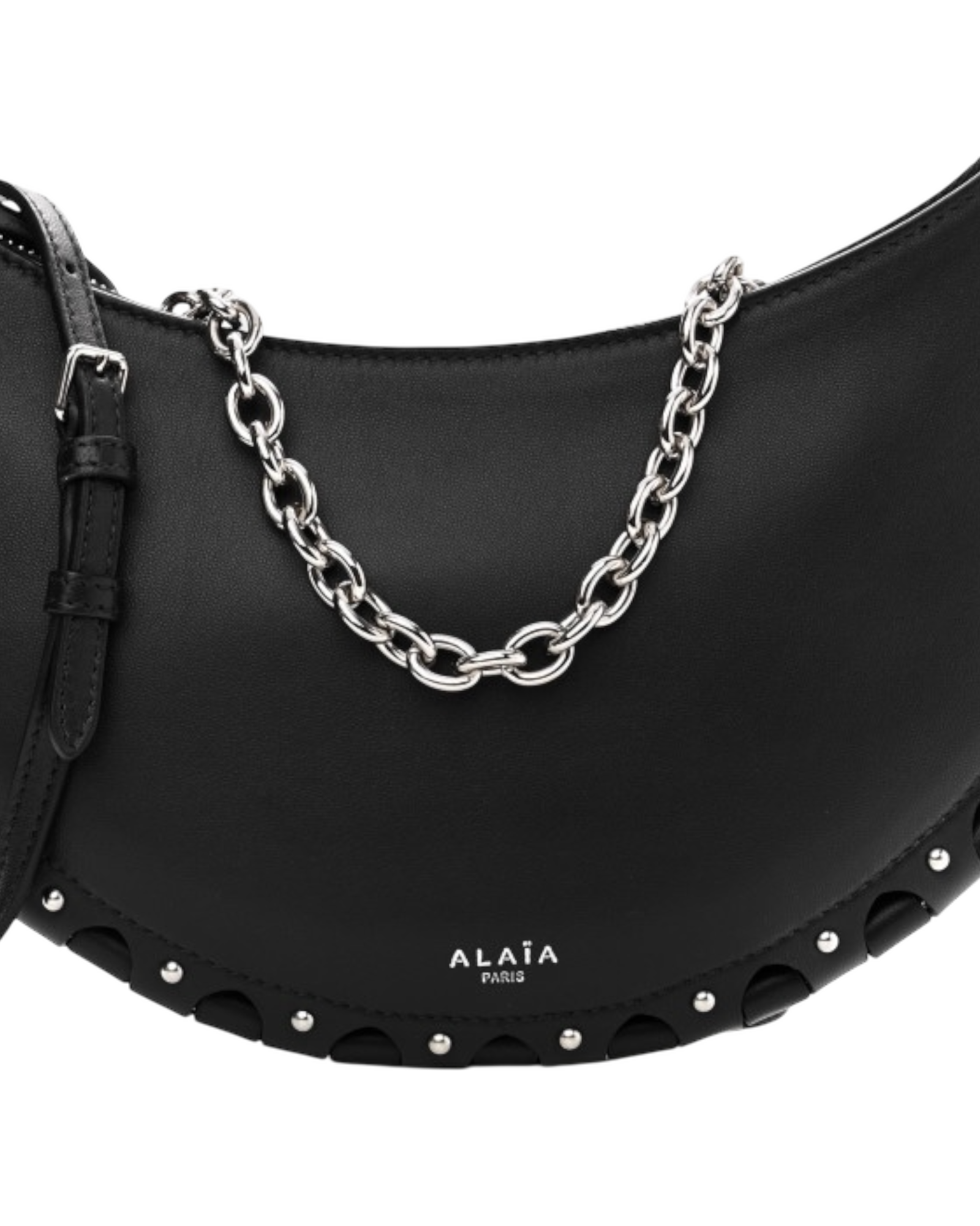 Alaïa Le Demi-Lune Leather Shoulder Bag with Studded Chain Strap