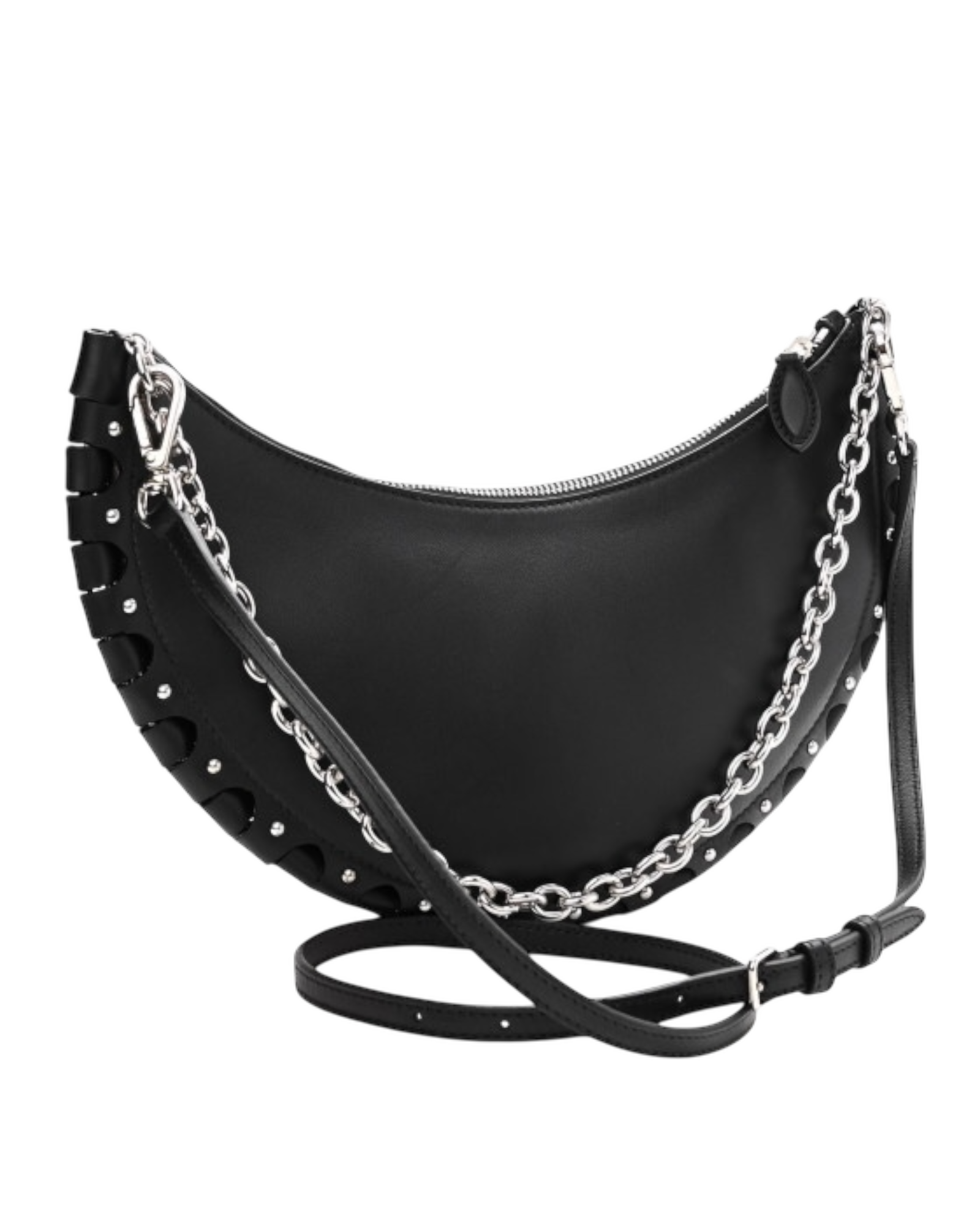 Alaïa Le Demi-Lune Leather Shoulder Bag with Studded Chain Strap