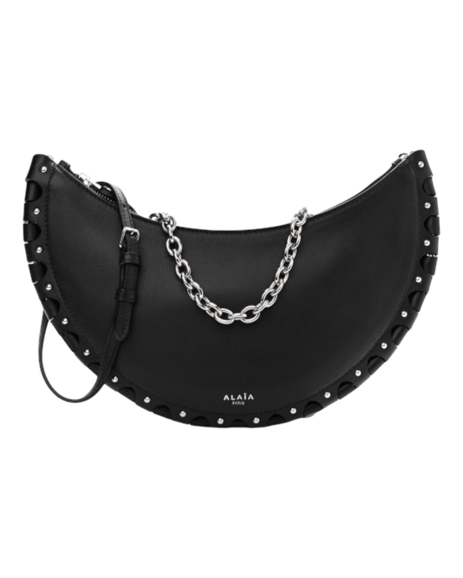 Alaïa Le Demi-Lune Leather Shoulder Bag with Studded Chain Strap