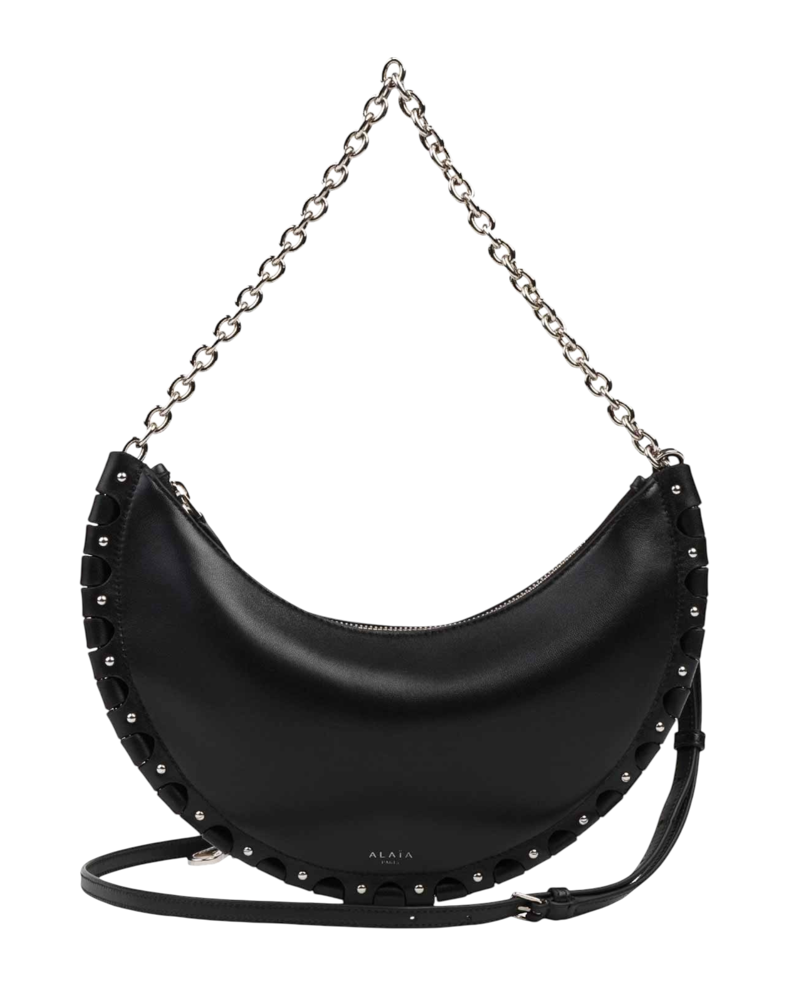 Alaïa Le Demi-Lune Leather Shoulder Bag with Studded Chain Strap
