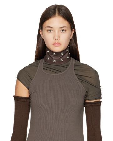 Rick Owens FW23 Luxor Leather Snap Collar in Brown