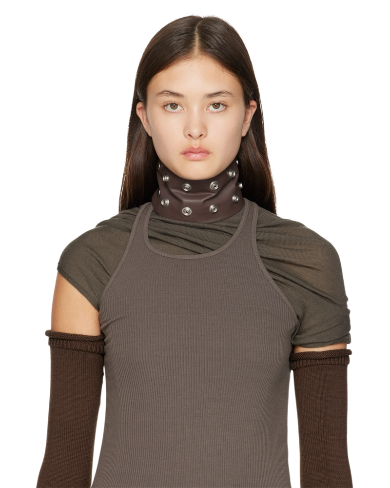 Rick Owens FW23 Luxor Leather Snap Collar in Brown