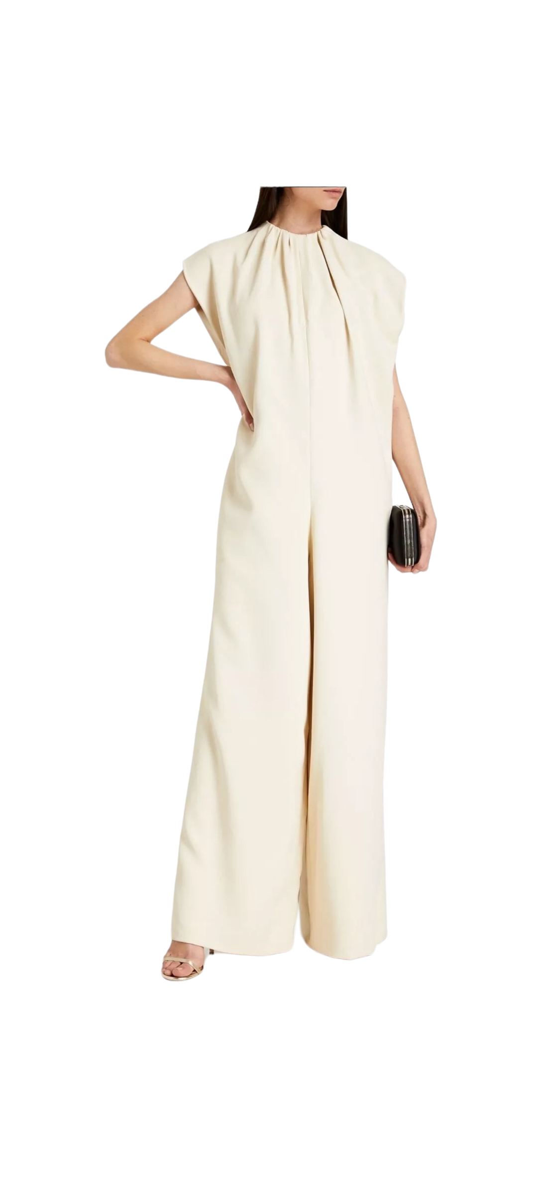 Valentino Gathered Crepe Wide-leg Jumpsuit in Ecru