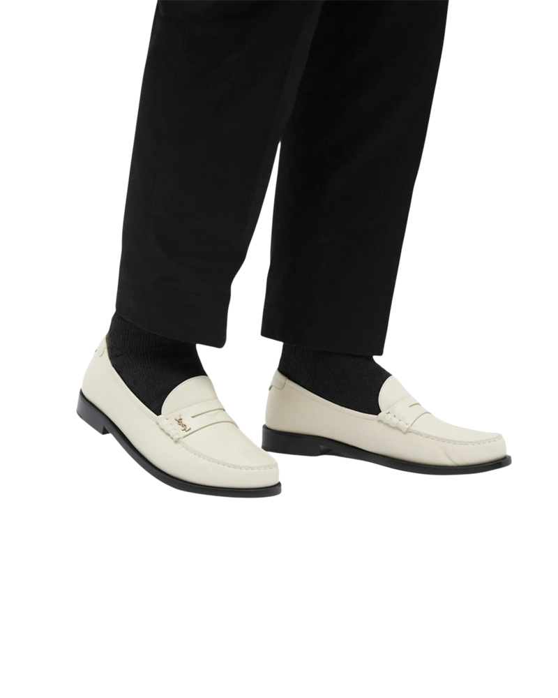 Saint Laurent Le Loafer Monogram Penny Slippers in Pearl