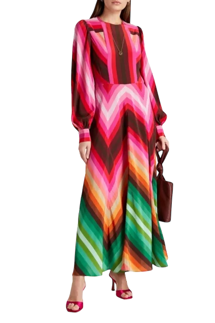 Valentino Long-Sleeve Rainbow-Print Maxi Dress