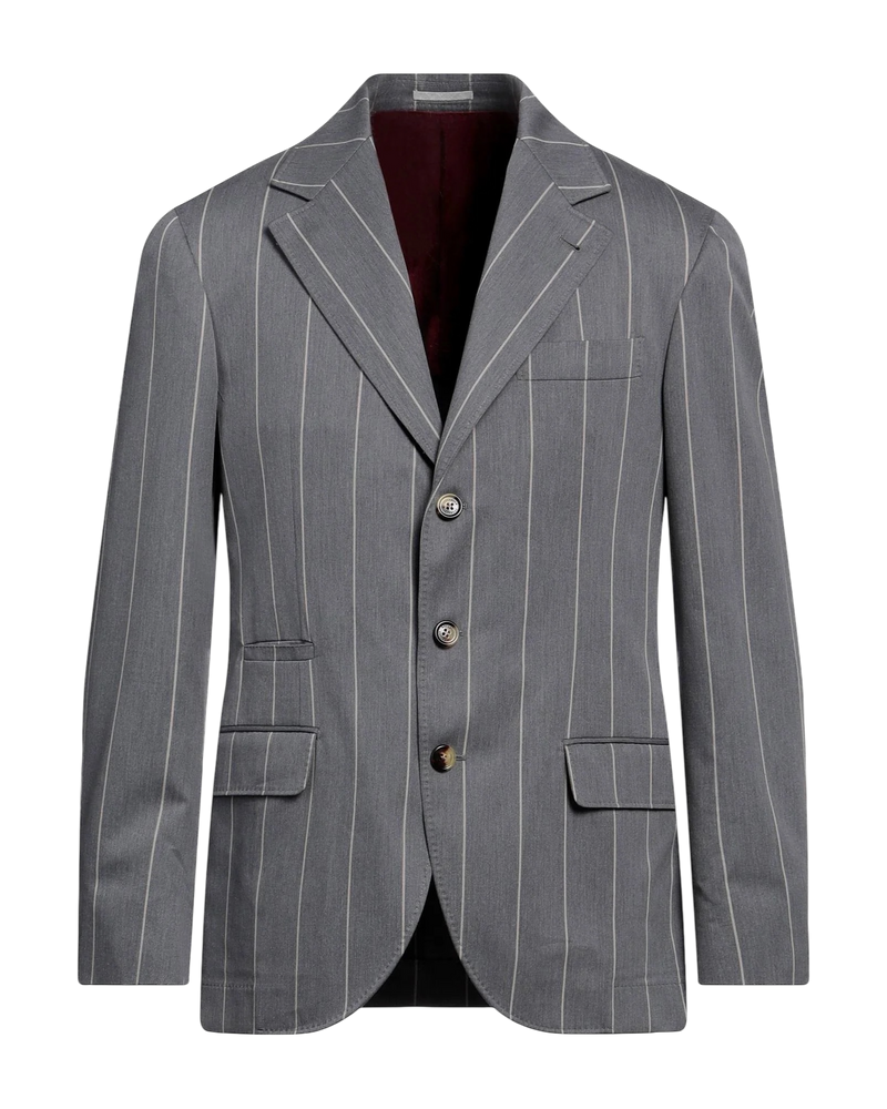 Brunello Cucinelli Wide Chalk Stripe Wool Blend Suit