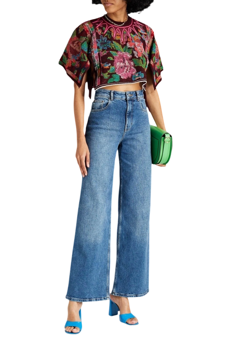 Valentino Embroidered Wool and Cashmere-Blend Crop Top Sweater