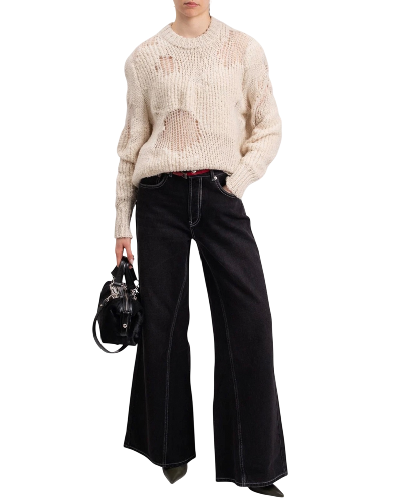 Chloé Iconic Cashmere-Wool Blend Milk Distressed Sweater