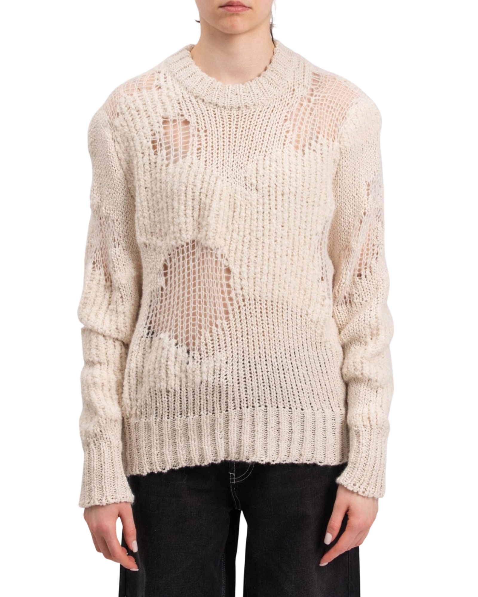 Chloé Iconic Cashmere-Wool Blend Milk Distressed Sweater