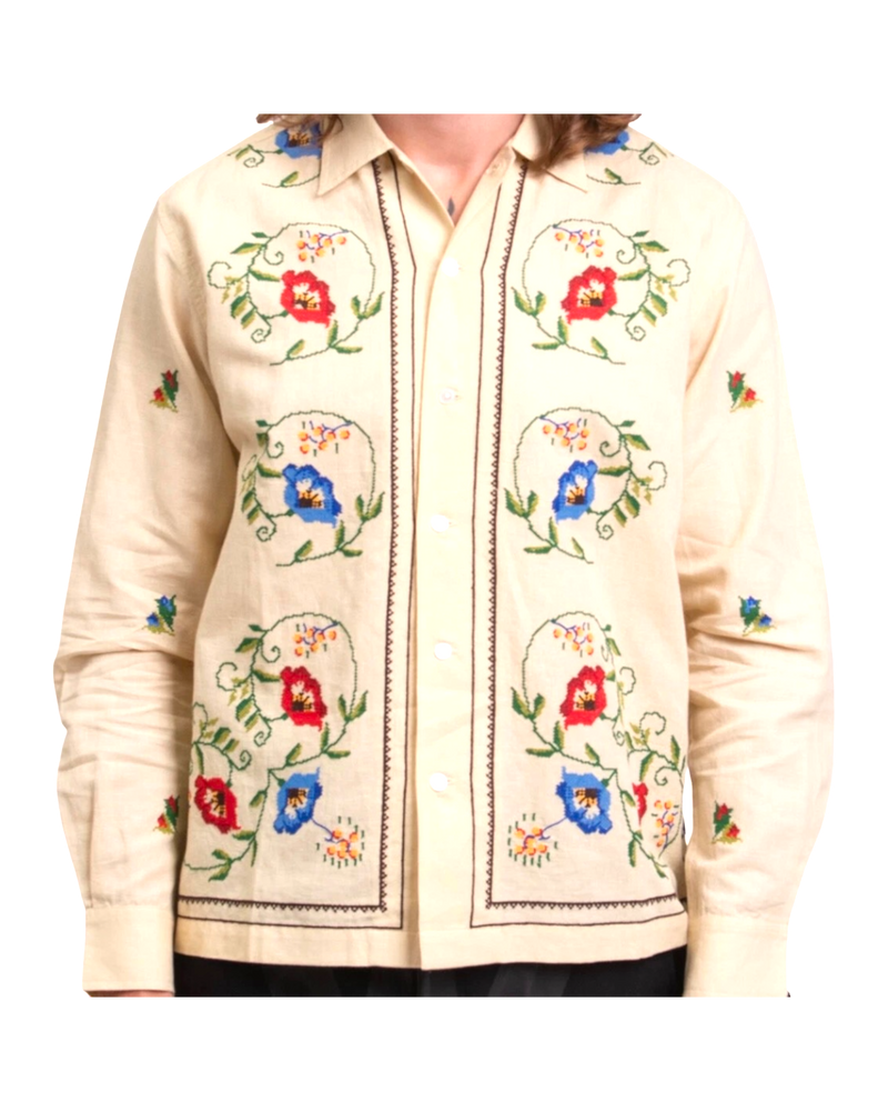 Bode Off-White Embroidered Morning Glory Shirt