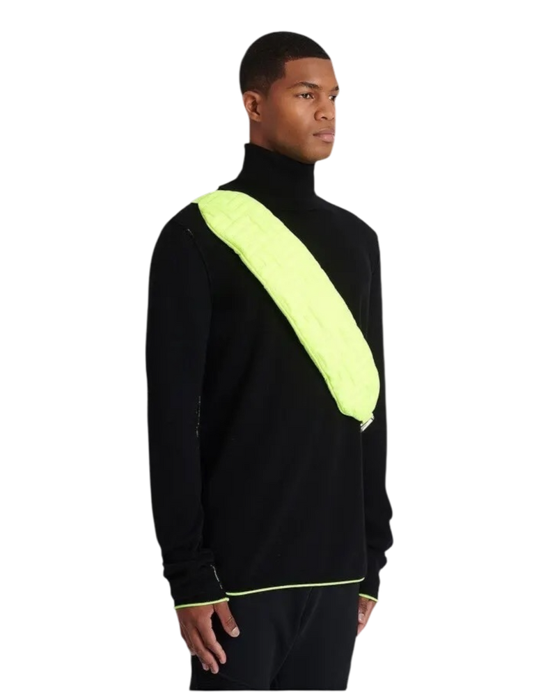 Balmain Lime-Green Embossed Nylon Belt Bag