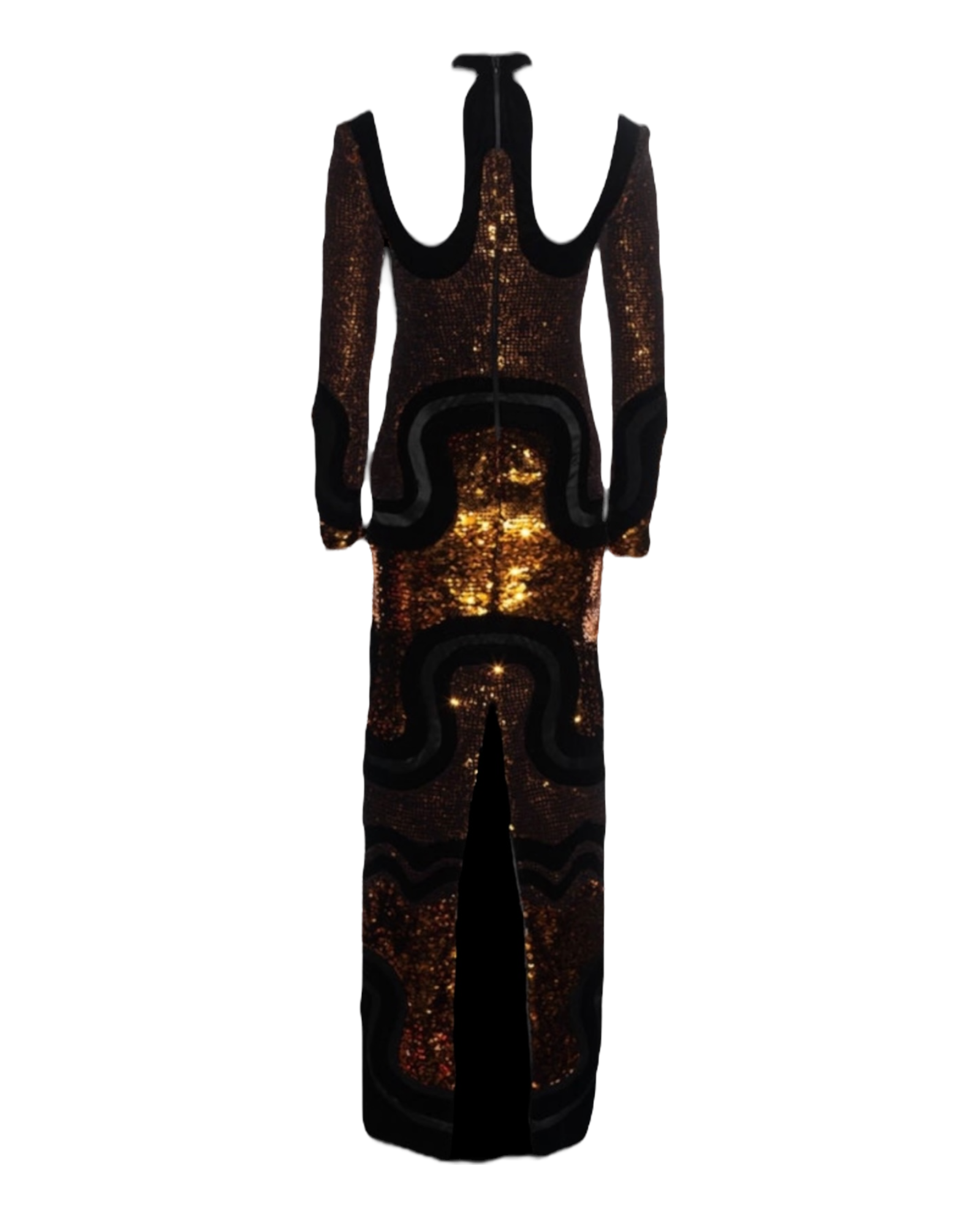 Tom Ford FW 2015 Runway Cutout Copper Sequin and Velvet Panelled Gown