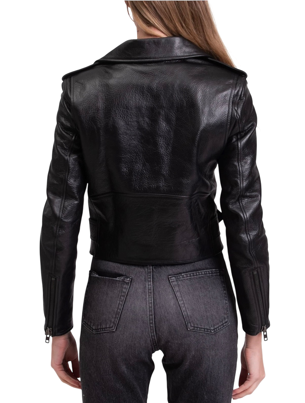 Balenciaga Grained Leather Cropped Biker Jacket