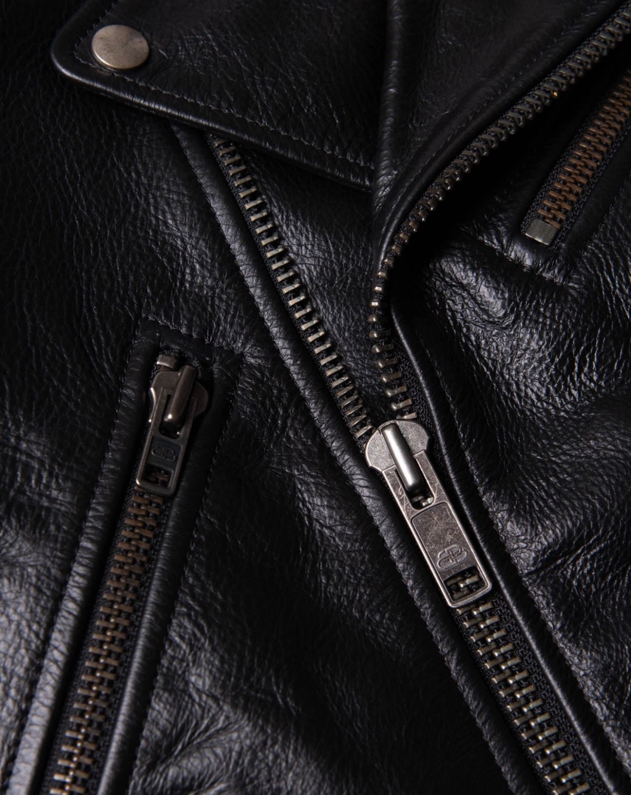 Balenciaga Grained Leather Cropped Biker Jacket