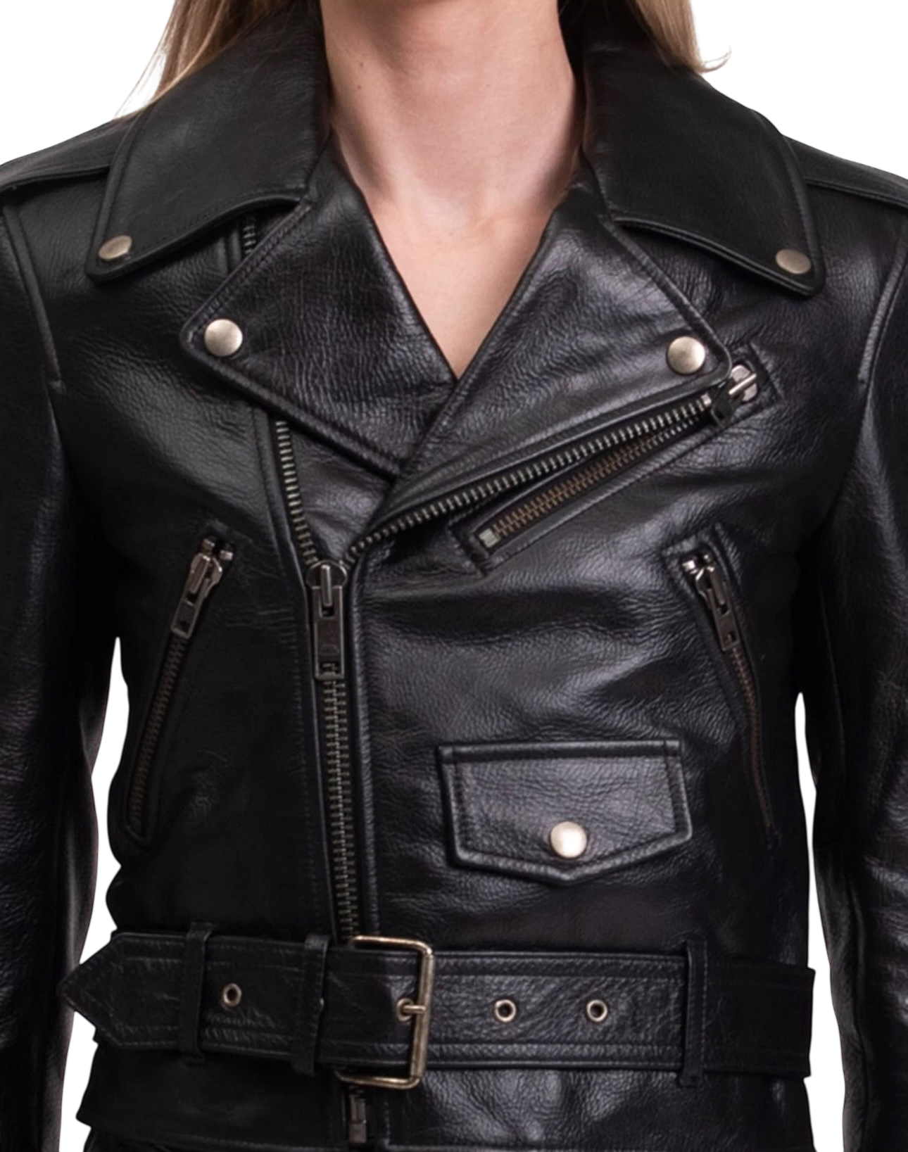 Balenciaga Grained Leather Cropped Biker Jacket